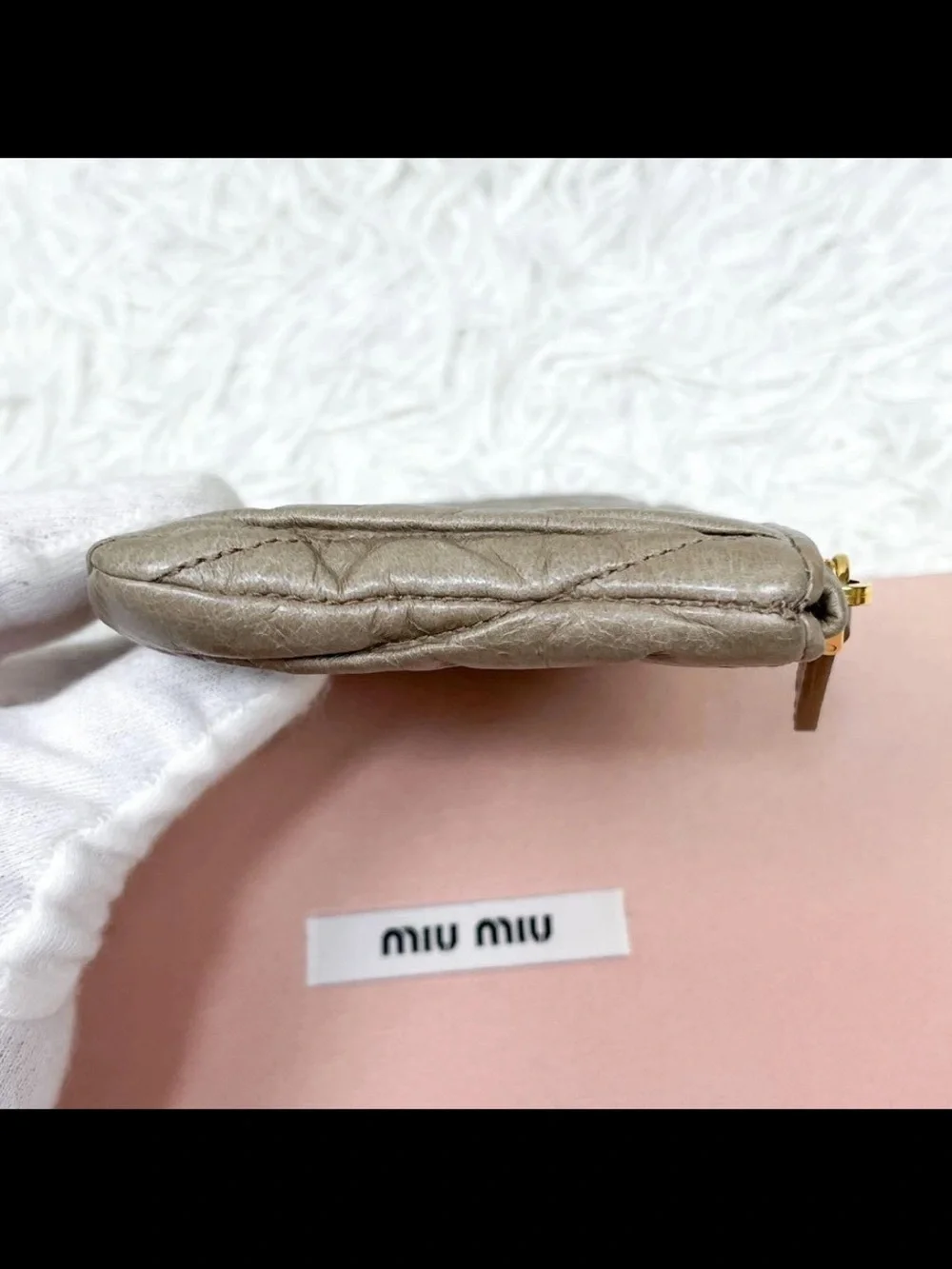 Miu Miu Metallic Taupe Matelassé Zip Wallet with Gold Logo